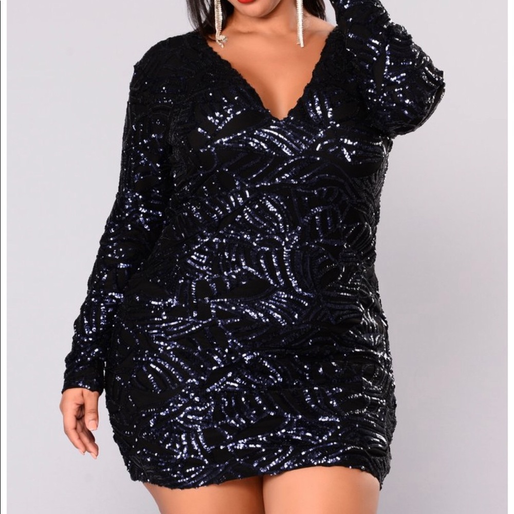 FashionNova Navy Blue Sequin Dress - 1X